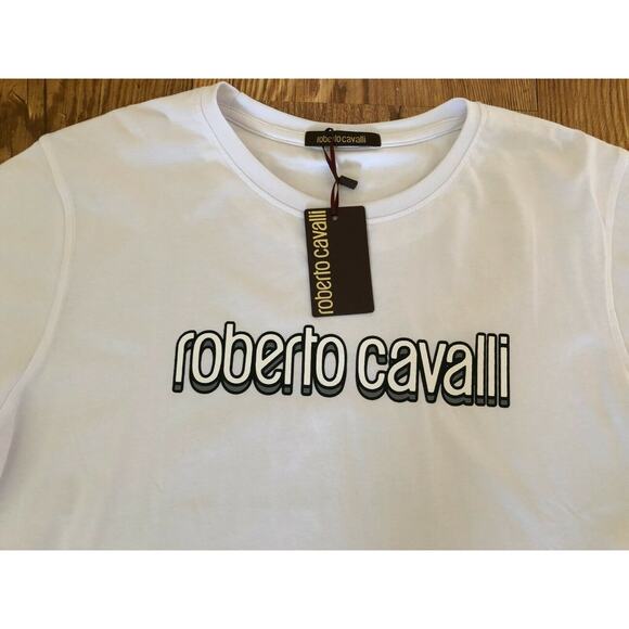 Roberto Cavalli Designer Graphic Logo T-shirt Cotton Size 2XL NWT - Picture 13 of 16